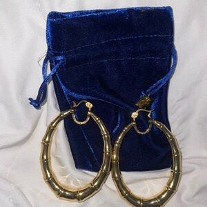 Simone Smith Extra Large 18K Gold over Sterling Silver Bamboo Hoop Earrings
